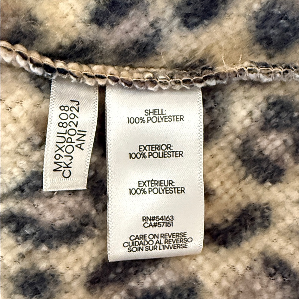 Calvin Klein Leopard Fleece Vest Sherpa Zip Pockets Size Large - Picture 14 of 14